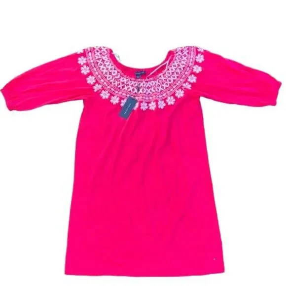 Tommy Hilfiger | Dresses | Tommyhilfiger Womens Off The Shoulder Embroidered  Casual Dress Size M Pink New | Poshmark